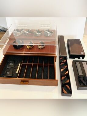 Wood & Acrylic Watch Display Case with Leather Base - Brown